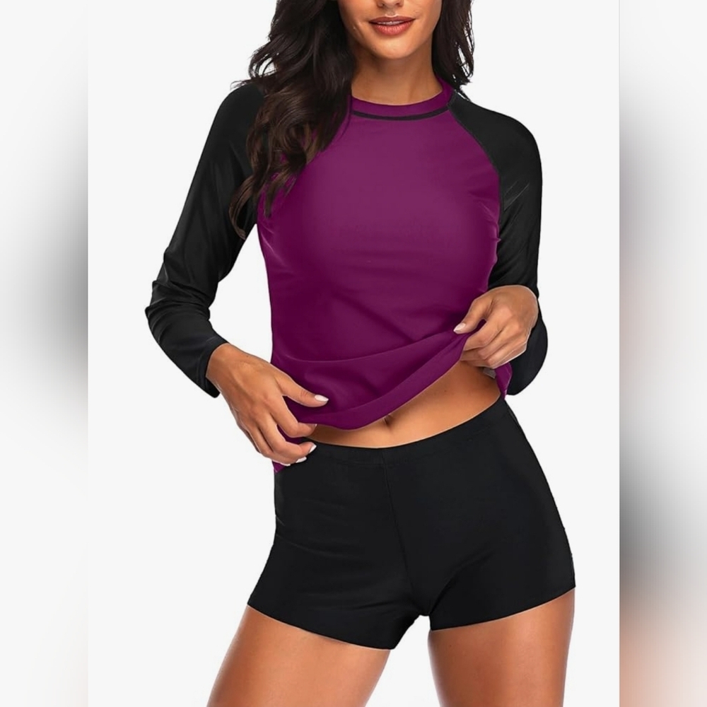 Women's Purple and Black Rash Guard 2 Pcs (T37)